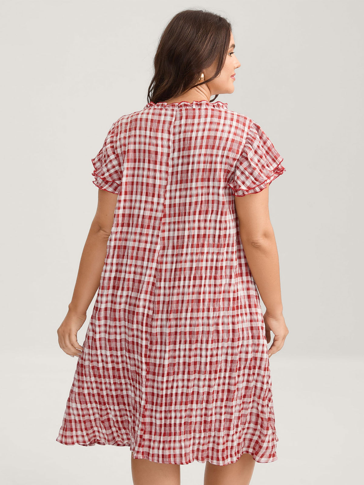 Sweet Plaid Pattern Pockets Mini Dress