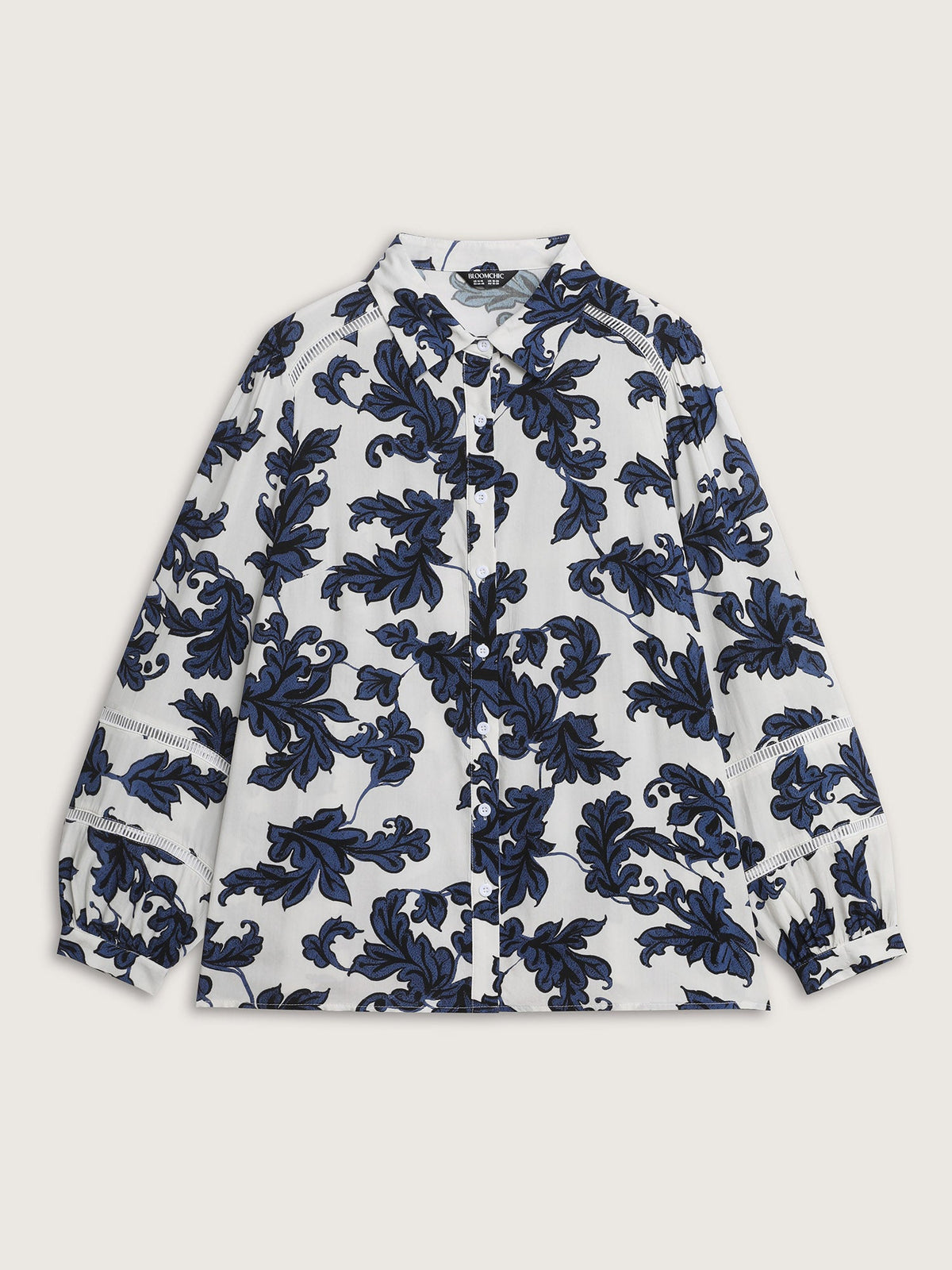 Floral Button Front Lace Relaxed Fit Blouse