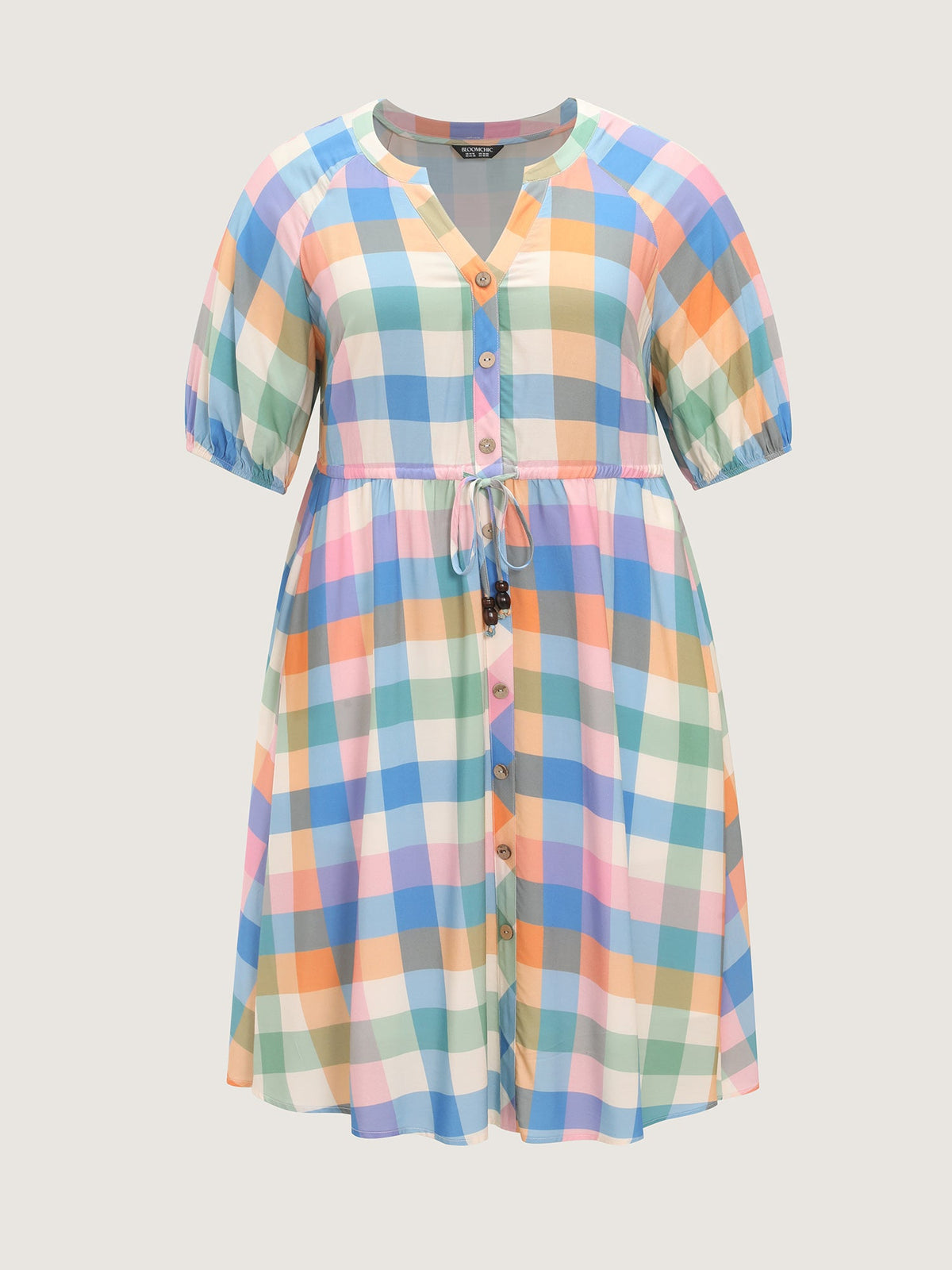 Plaid Print Drawstring Waist Midi Dress