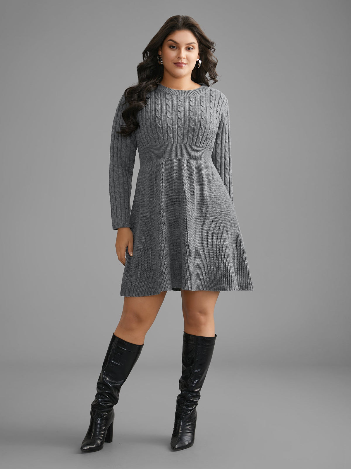 Cable Knit Fit-and-Flare Mini Sweater Dress