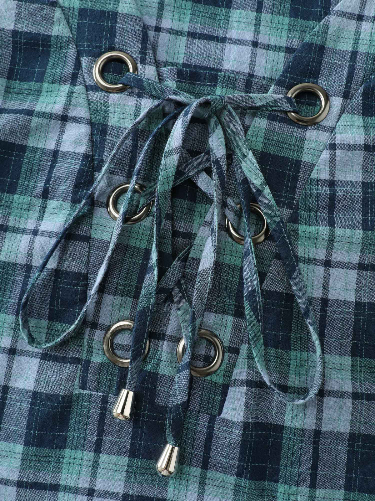 Plaid 2-in-1 Neck Tie Blouse