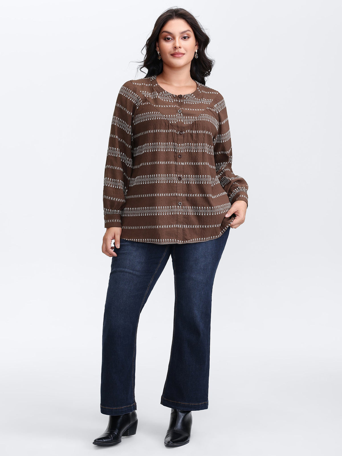 Floral Print Button-Front Blouse