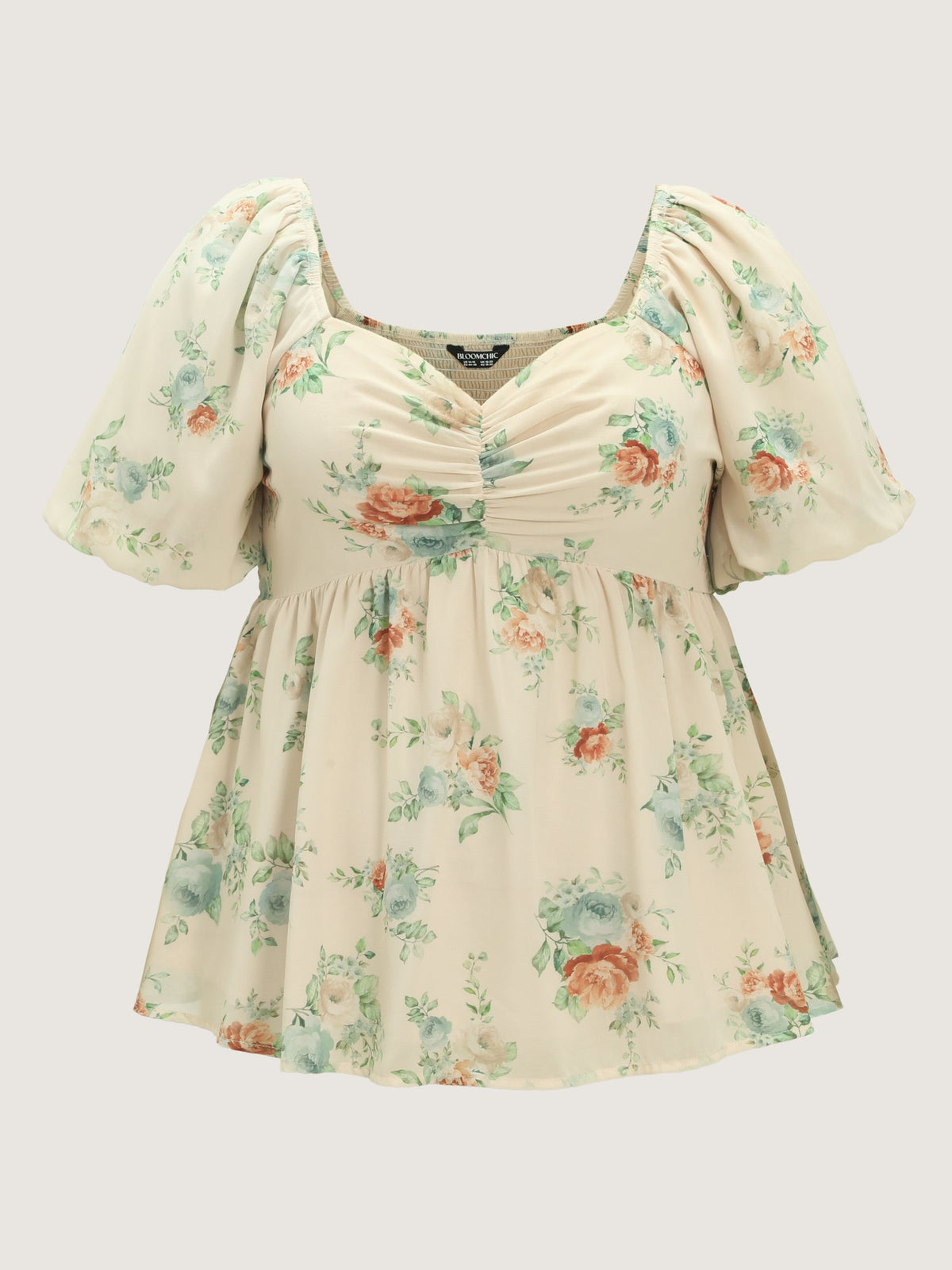 Floral Print Ruched Shirred Back Blouse