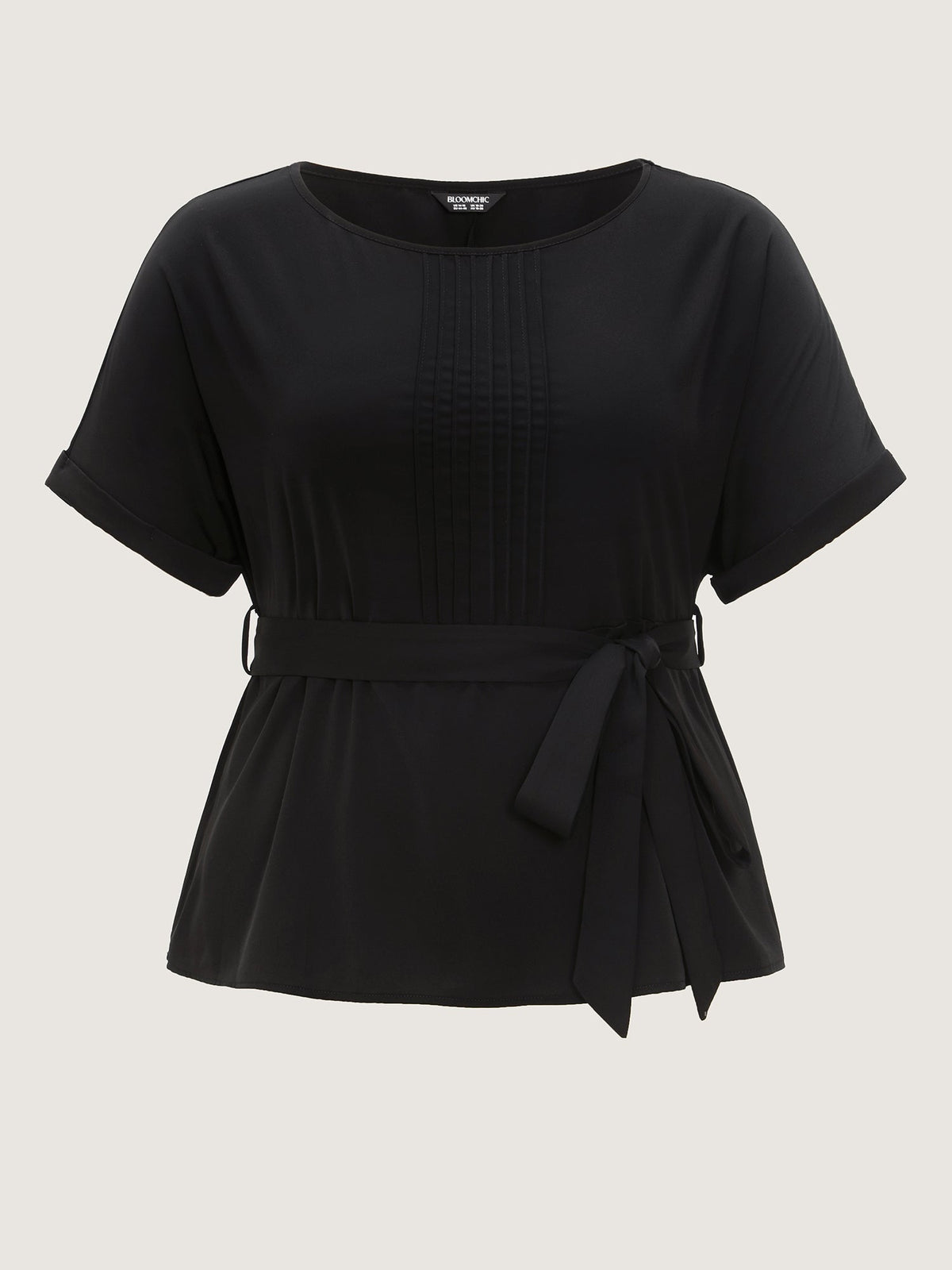 Toothpick Pleated Waist-Tie Plain Blouse