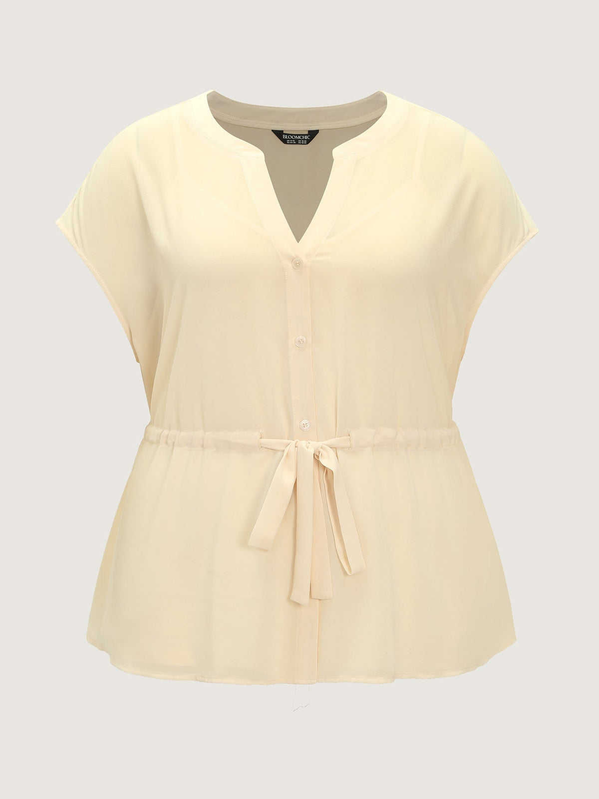 Sheer Drawstring Waist Notched Collar Blouse
