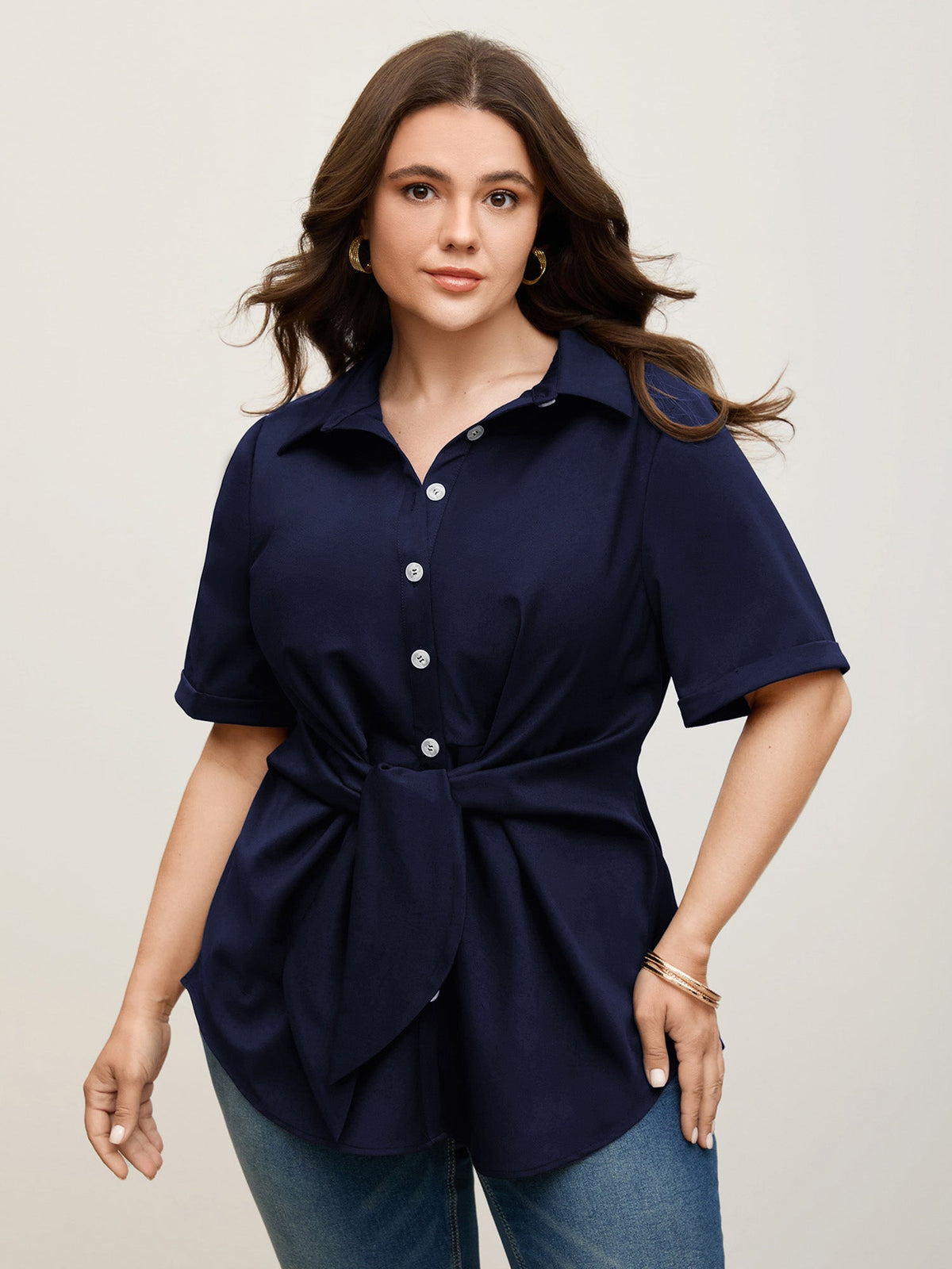 Knotted Front Asymmetrical Hem Blouse