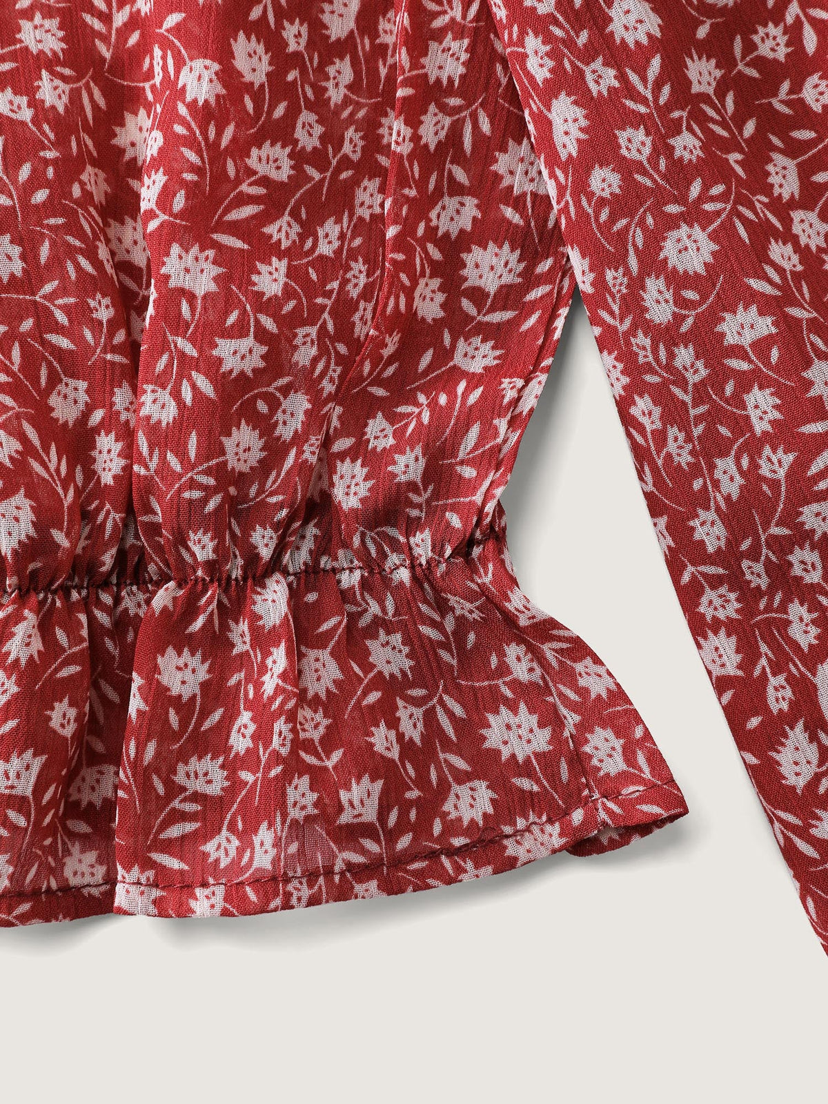 Chiffon Silhouette Flower Ruffled Neck Blouse