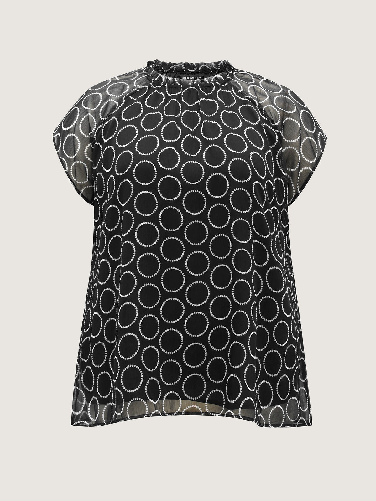 Polka Dot Mock Neck Mesh Patchwork Blouse