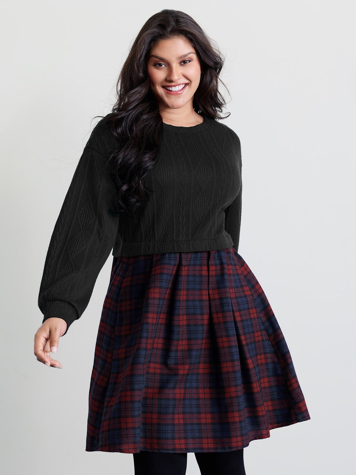 Layered Plaid Pockets Mini Dress
