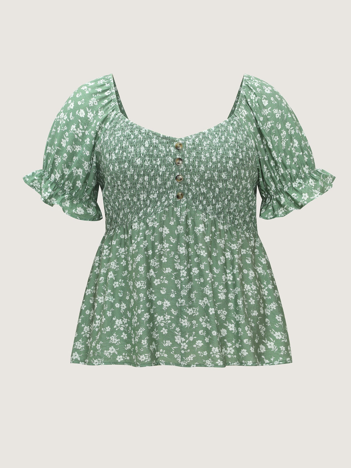 Floral Print Shirred Fit And Flare Blouse