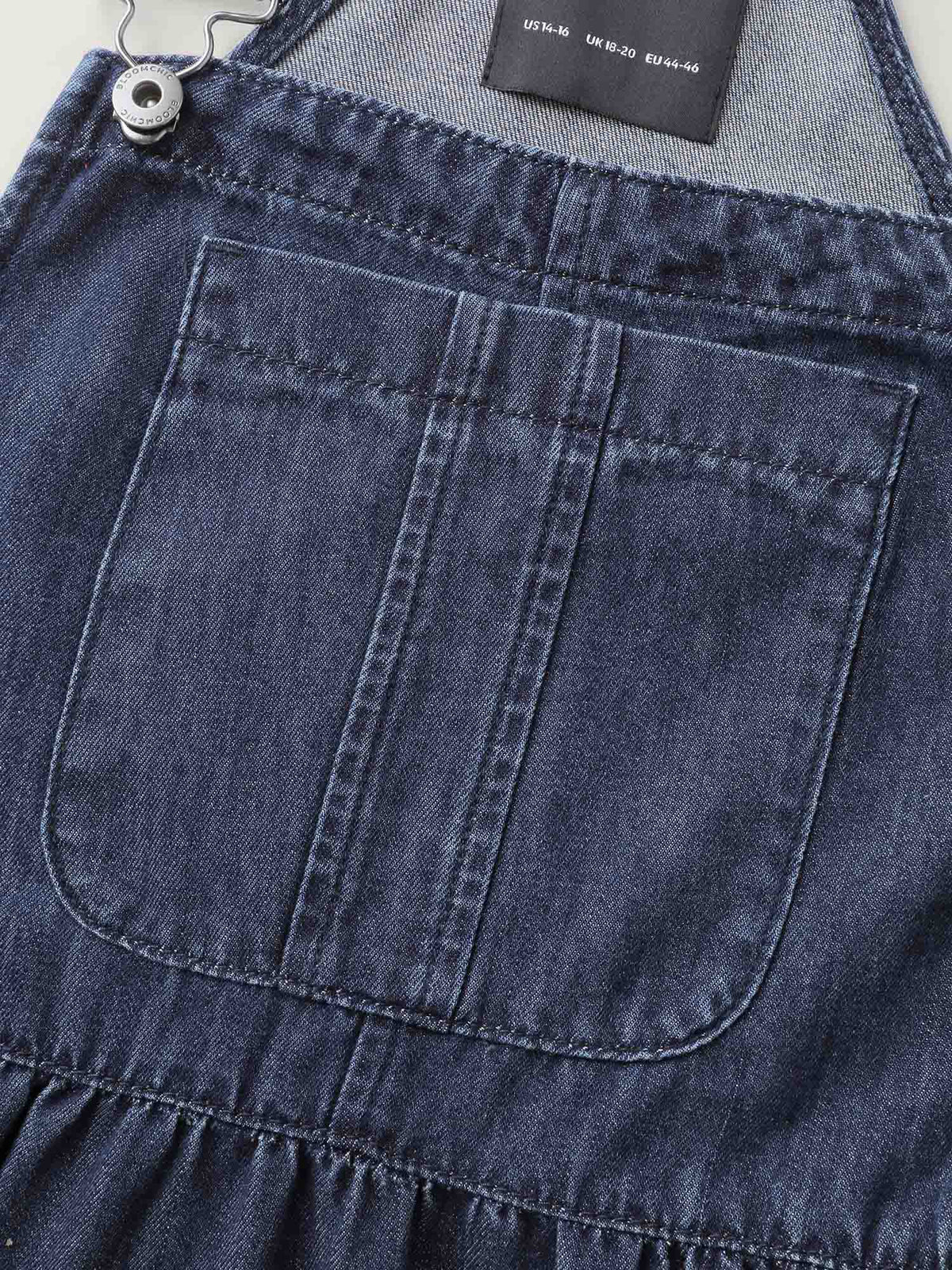 Denim Adjustable Overall Straps Pockets Midi Dress