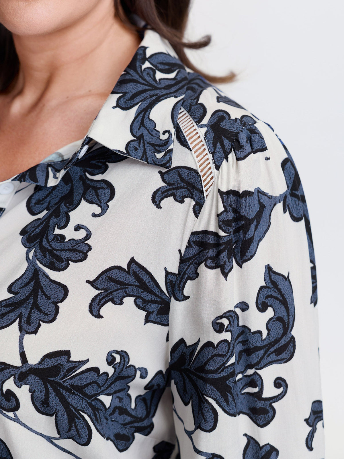 Floral Button Front Lace Relaxed Fit Blouse