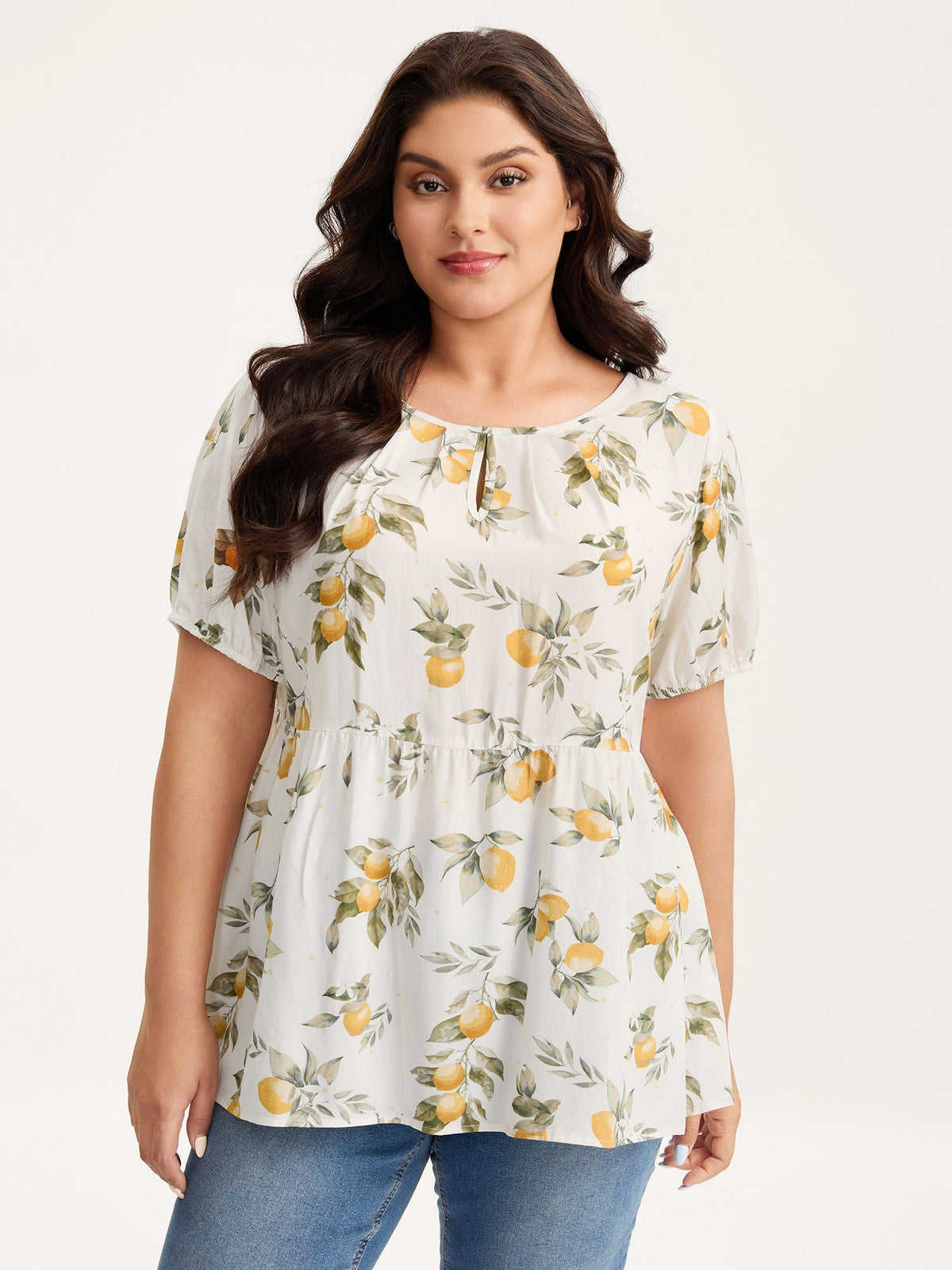 Citrus Print Bow Backless Blouse