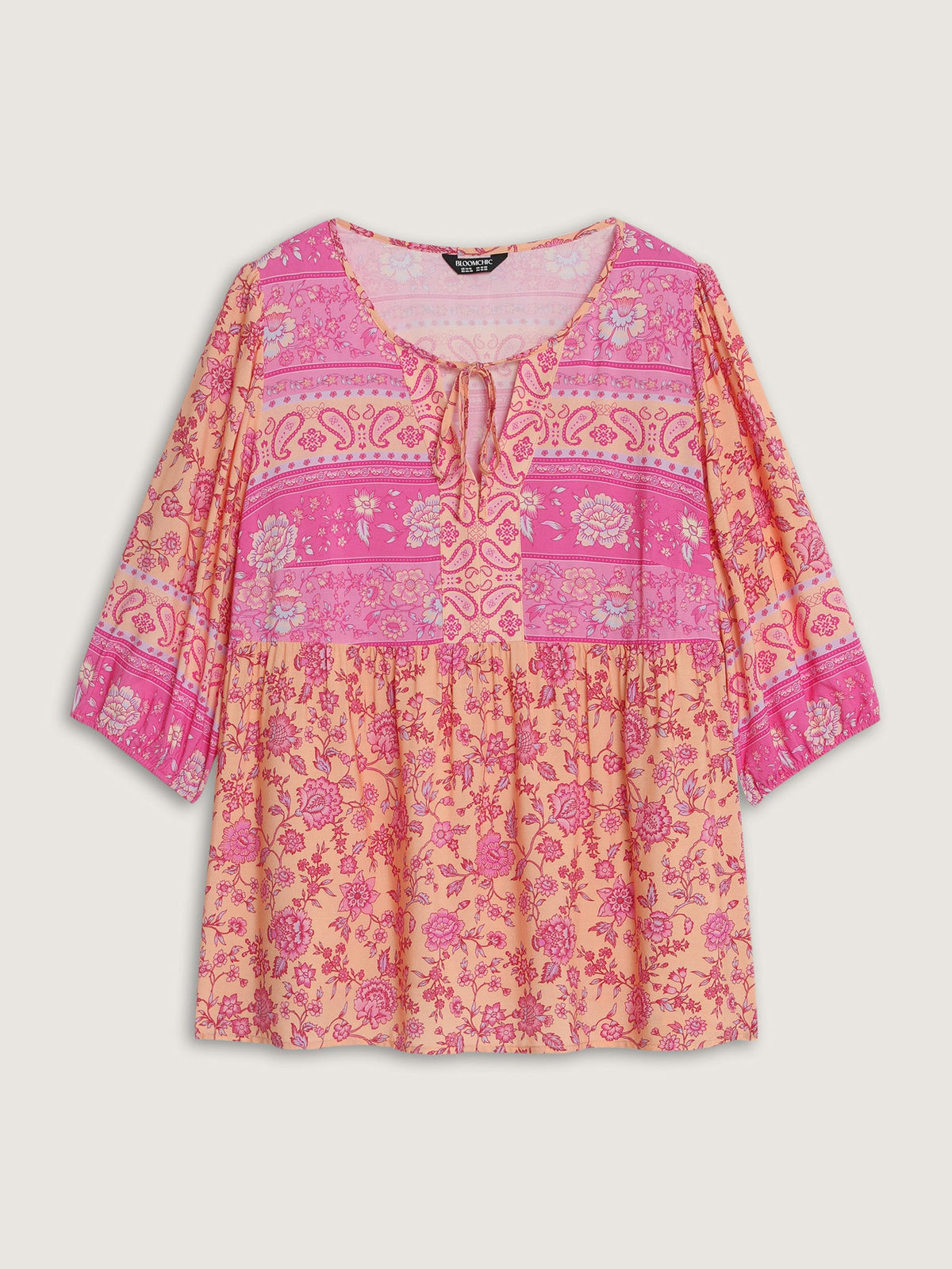 Color Block Paisley Print Babydoll Blouse
