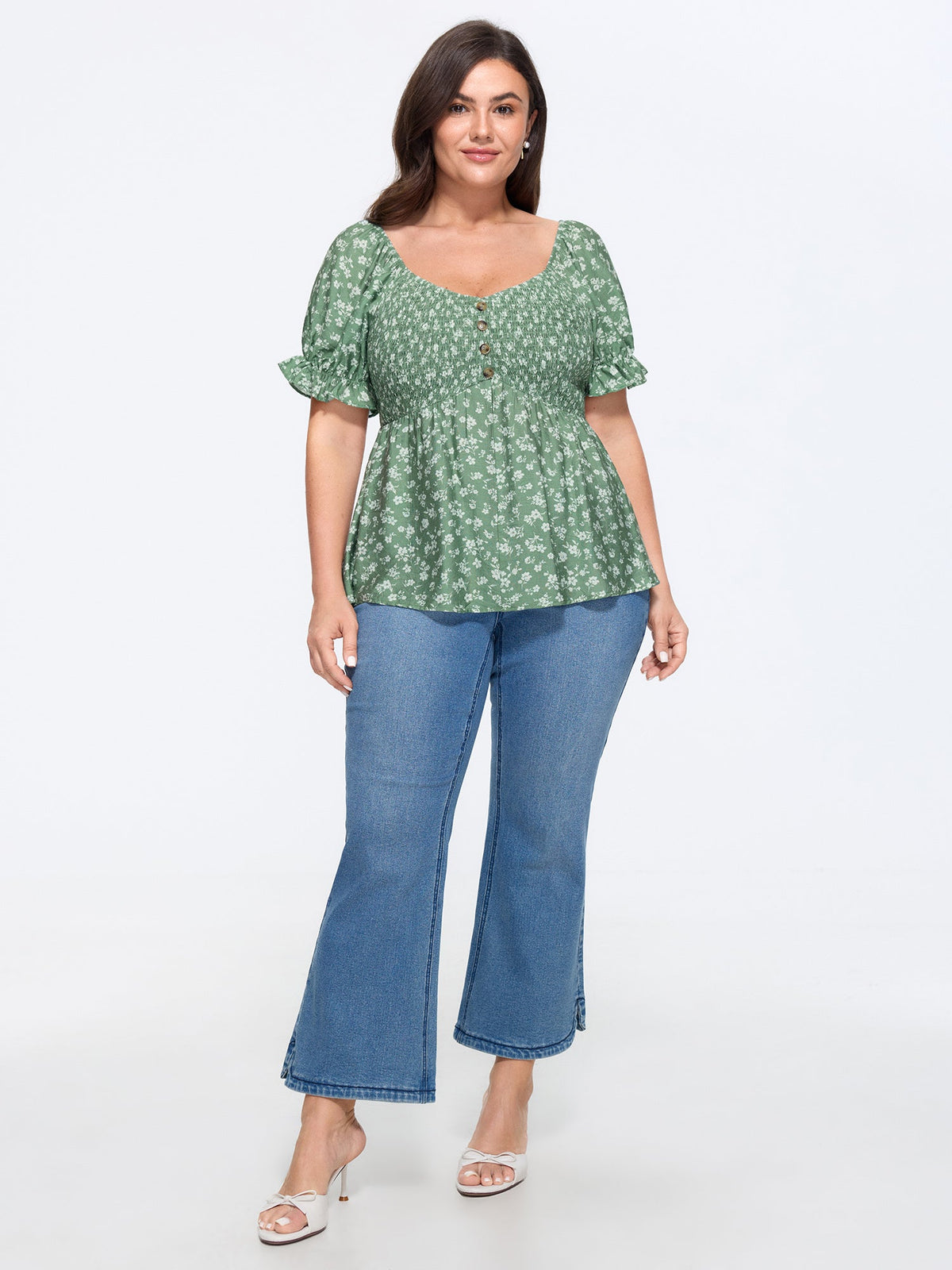 Floral Print Shirred Fit And Flare Blouse