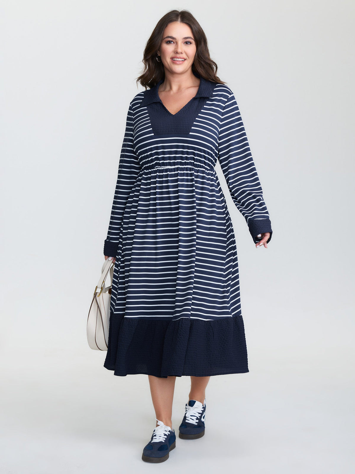 Striped Color Contrast Textured Midi Dress
