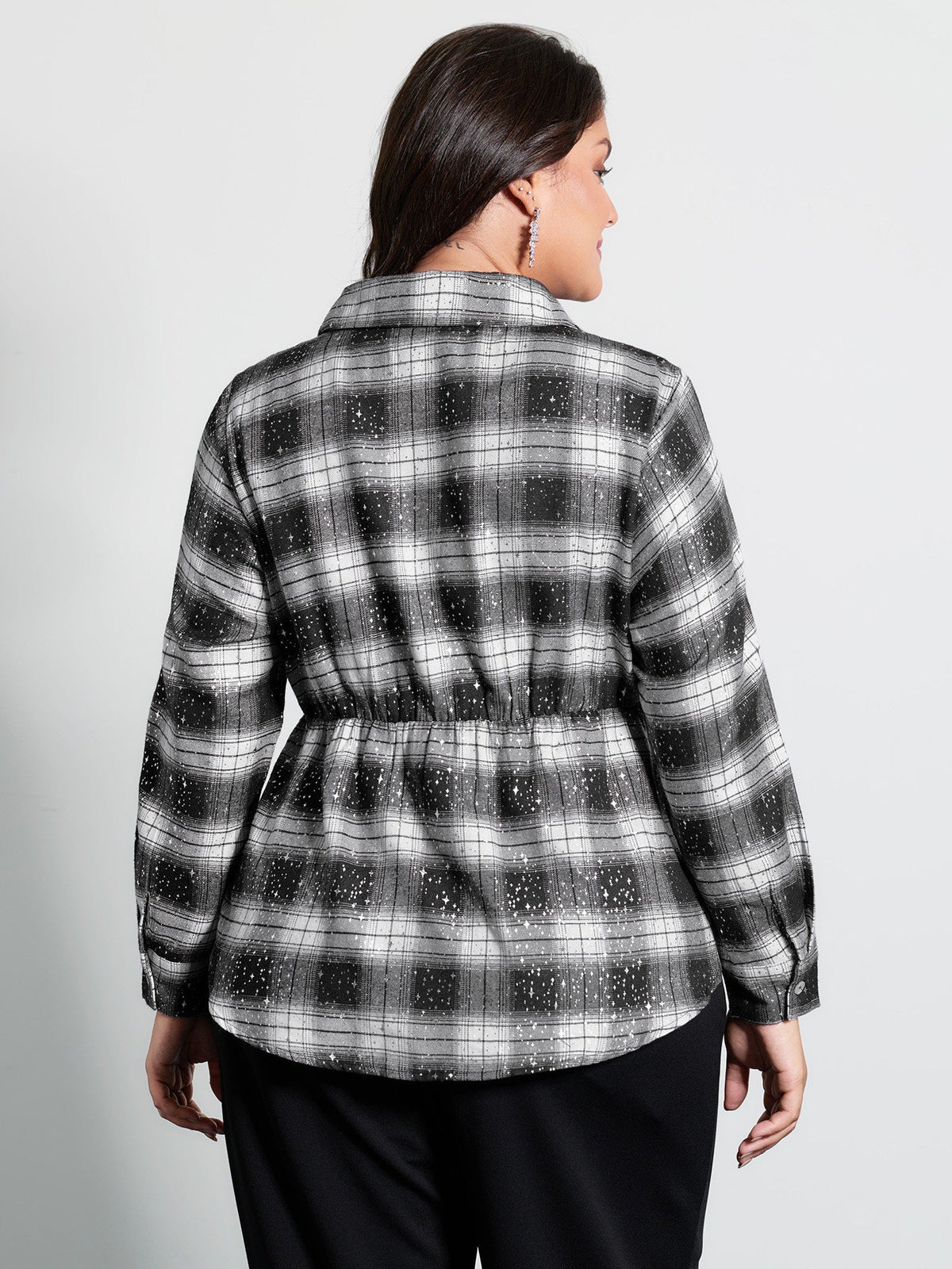 Checkered Hot Stamped Waist-Tie Blouse