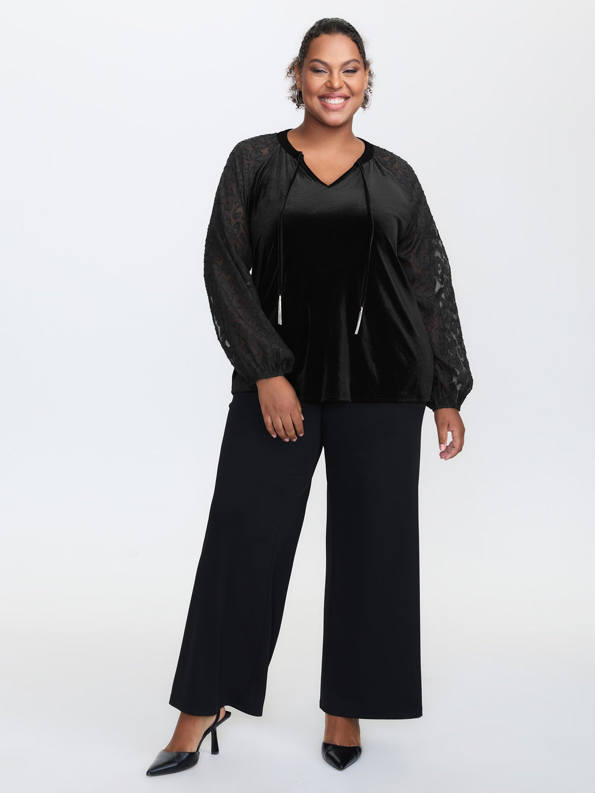 Velvet Leopard Laser Cut Neck-Tie Blouse
