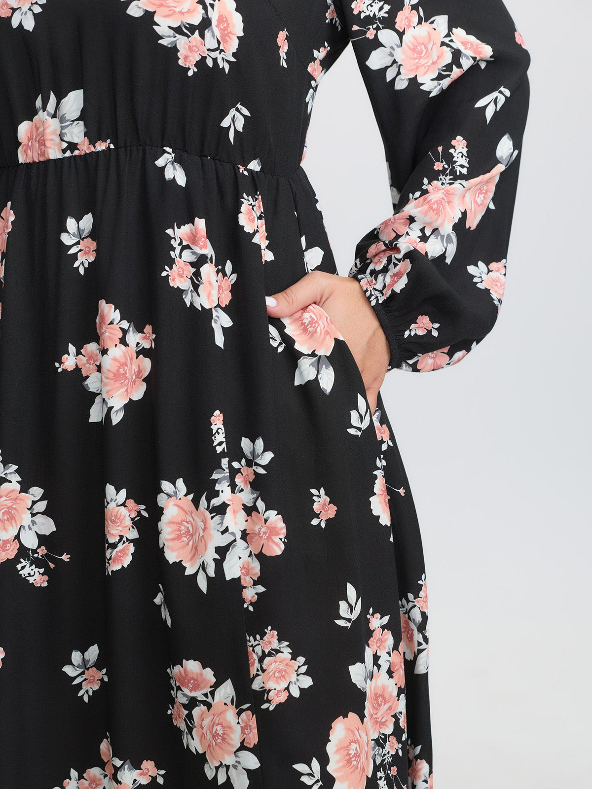 Floral Print Cut-Out Neck Slit Maxi Dress