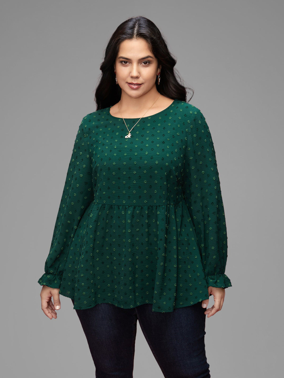 Textured Dot Elastic Cuffs A-line Blouse