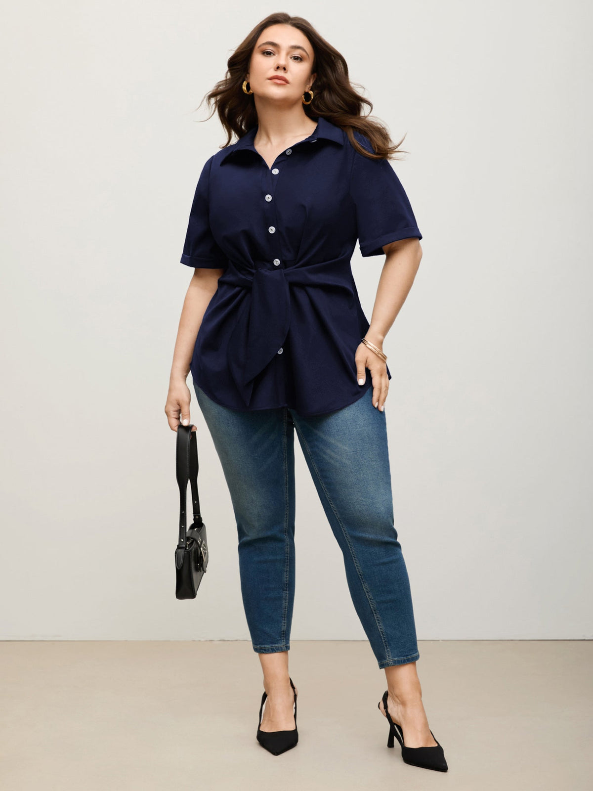 Knotted Front Asymmetrical Hem Blouse