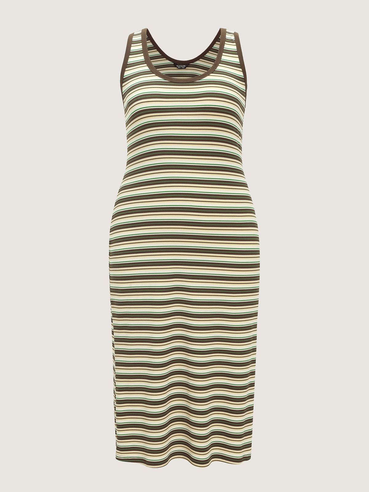 Striped Print Ribbed Scoop Neck Midi Dress