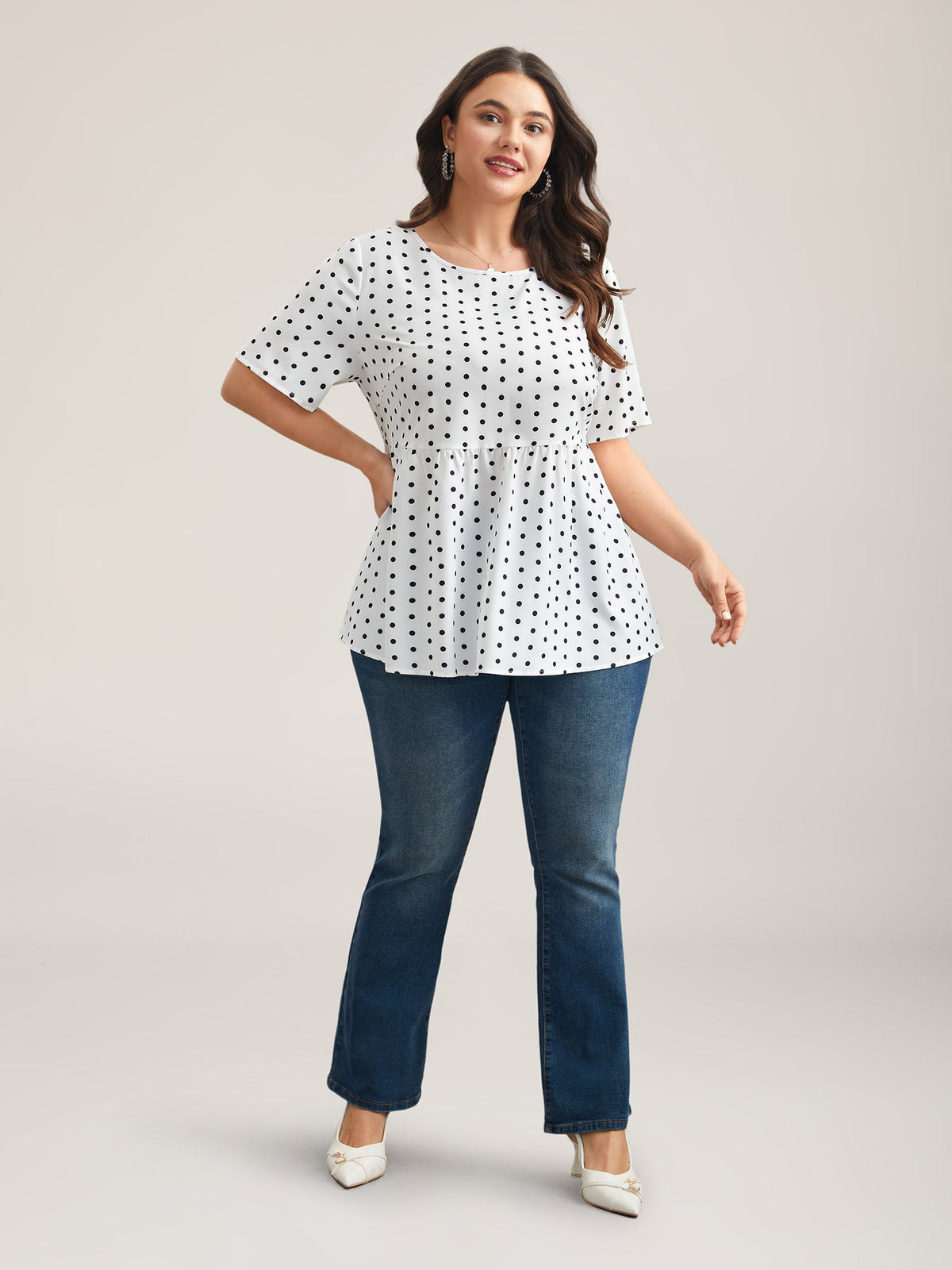 Polka Dot Button-Back Flared Shirt