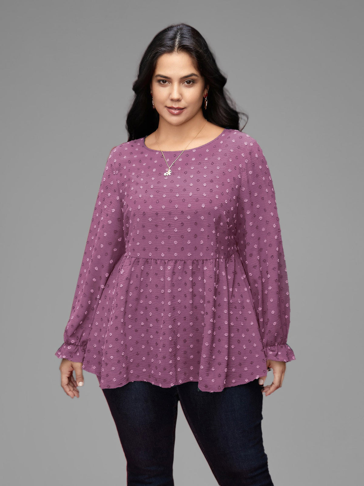 Textured Dot Elastic Cuffs A-line Blouse