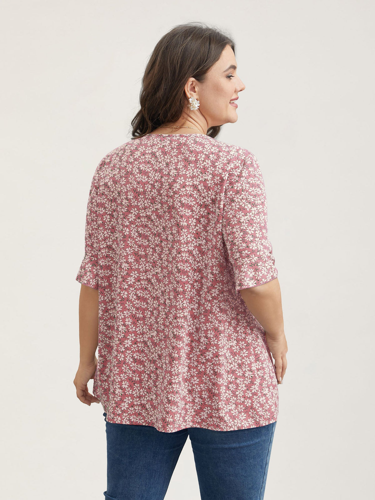 Ditsy Floral Pleated Flared Sleeve Blouse
