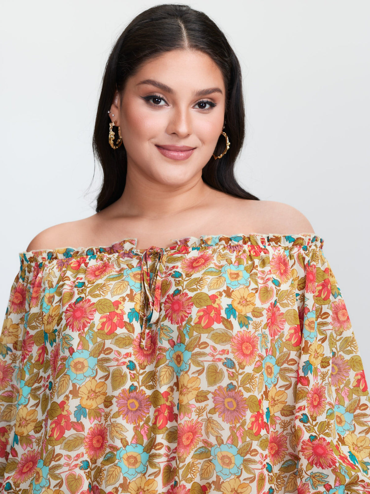 Romantic Off-Shoulder Floral Print Blouse