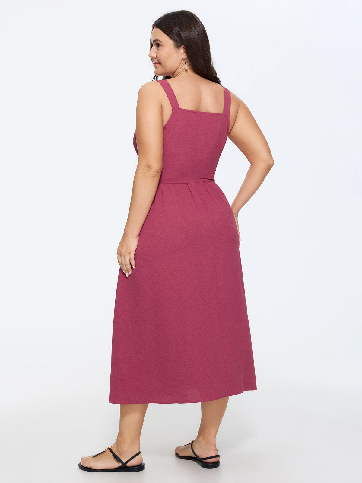 Front Split Tie Waist Pocket Midi Dress