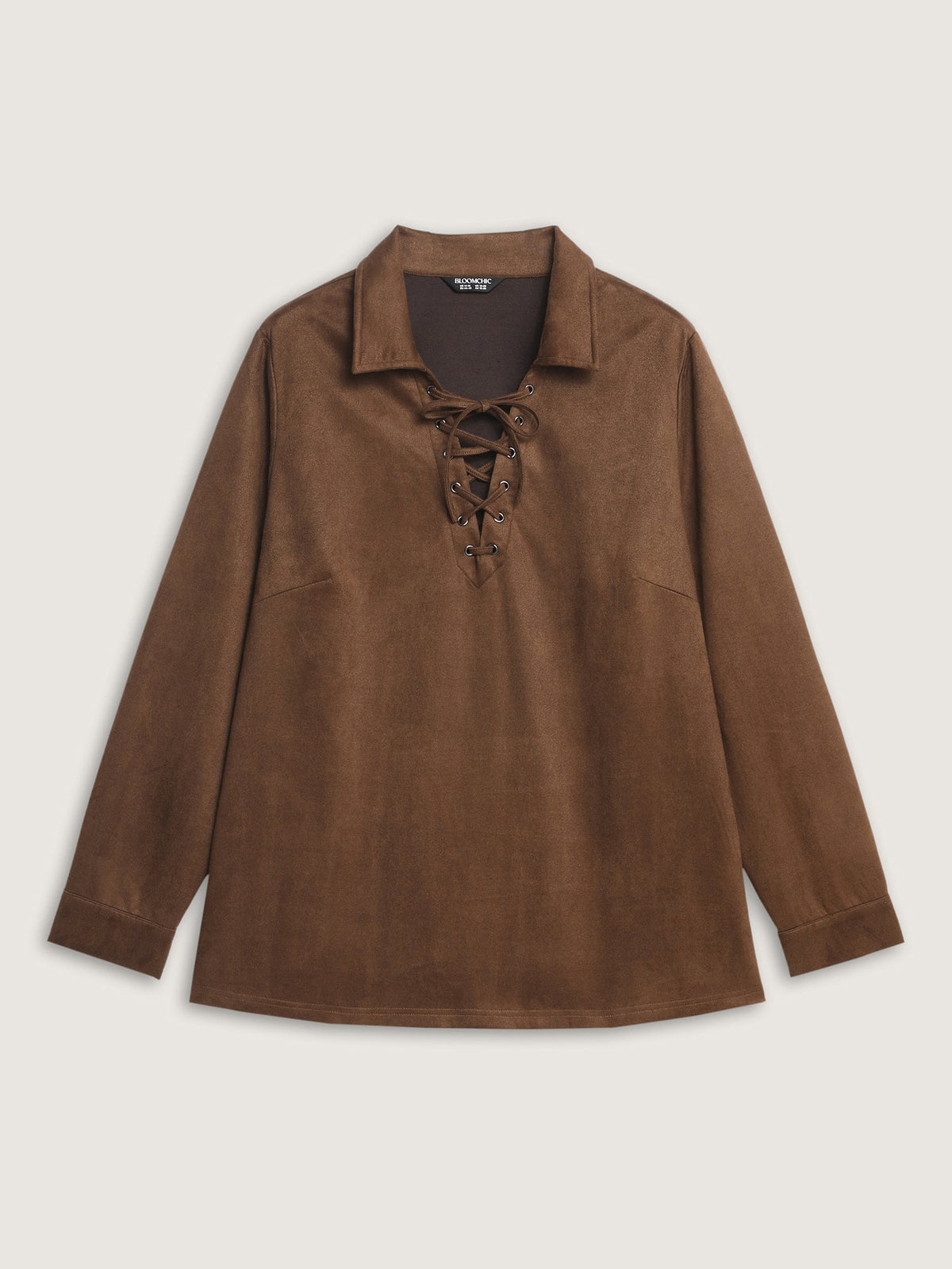 Suede Cross-Tie Neckline Curvy-Fit Blouse