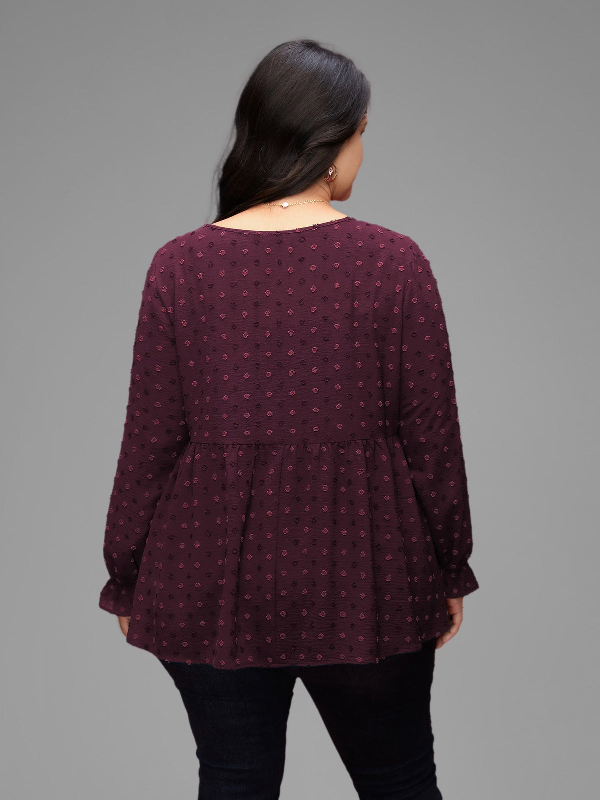 Textured Dot Elastic Cuffs A-line Blouse