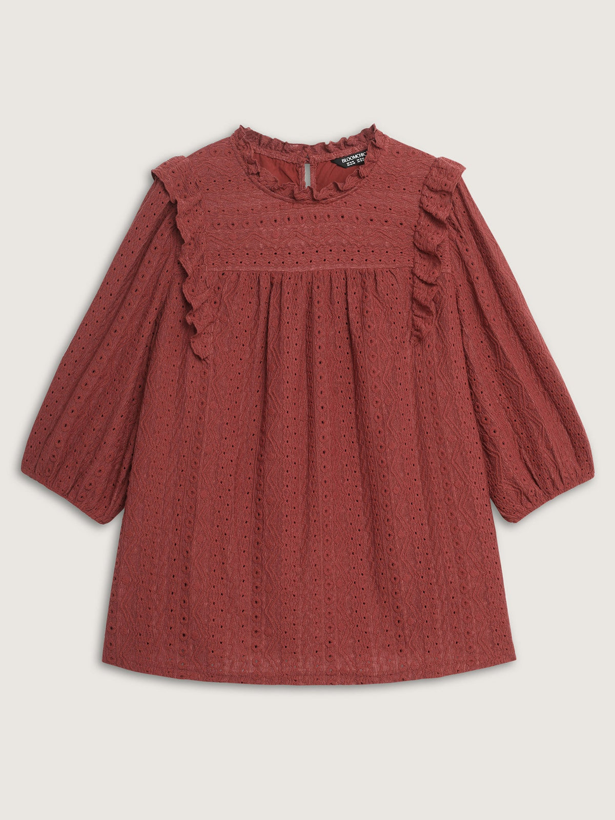 Textured Ruffled Neck Pleated Blouse
