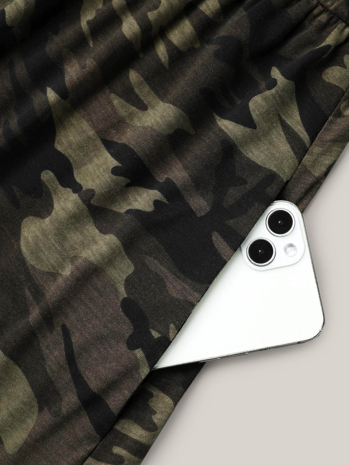 Camouflage Print Round Neck Pockets Midi Dress