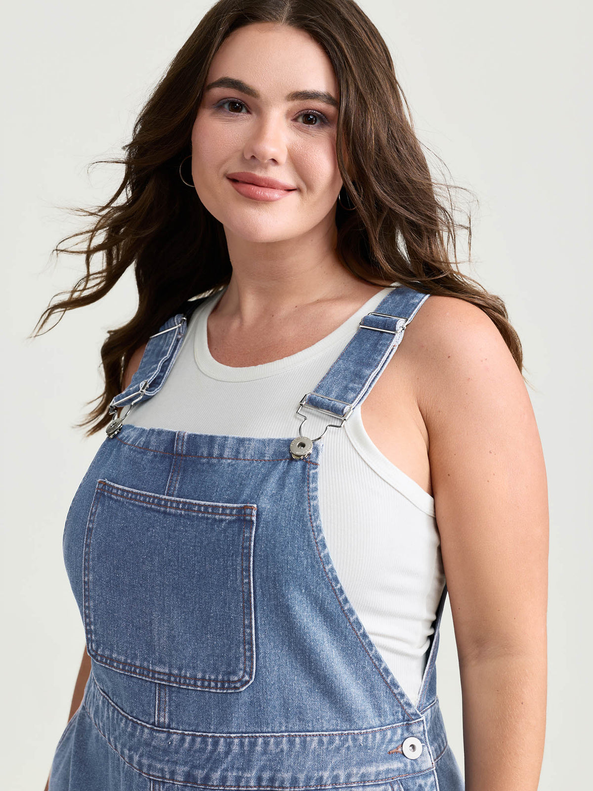 Cotton Adjustable Back Slit Overall Midi Denim Dress