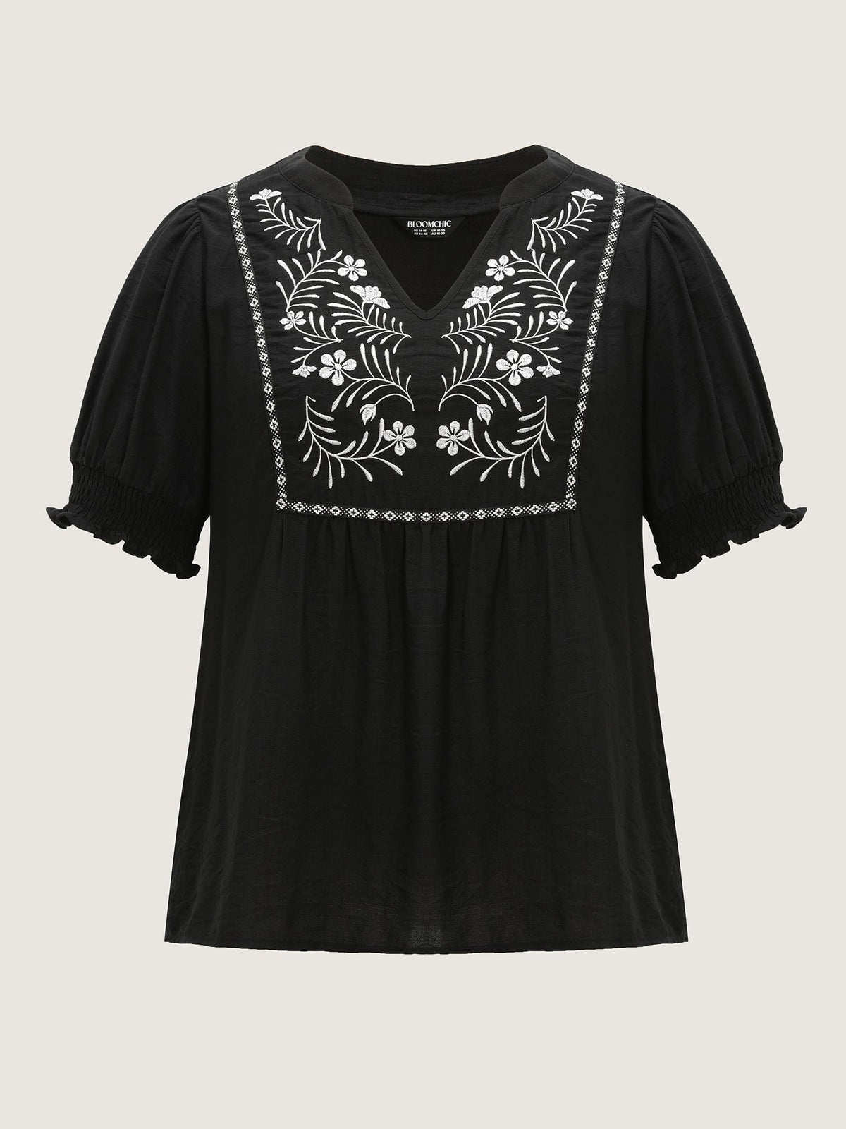 Supersoft Floral Embroidered Notched Collar Blouse