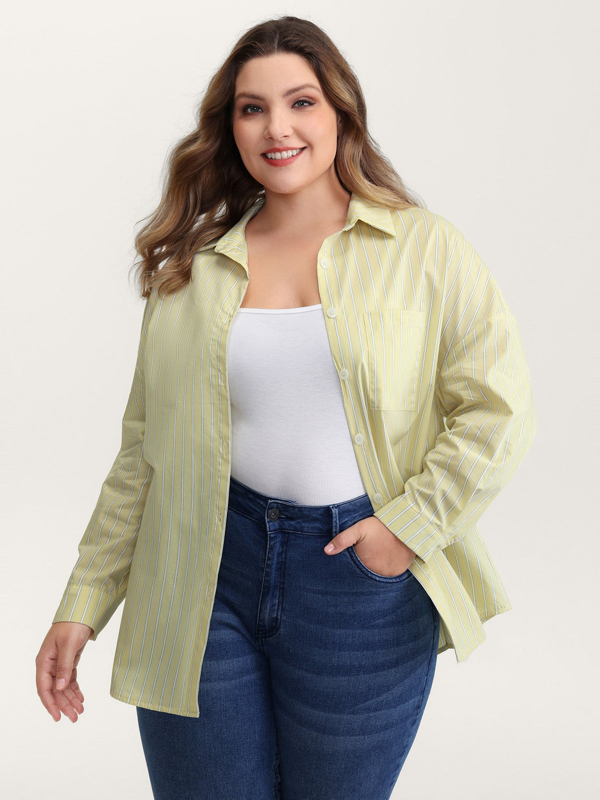 Stripe Button-Down Pocket Blouse