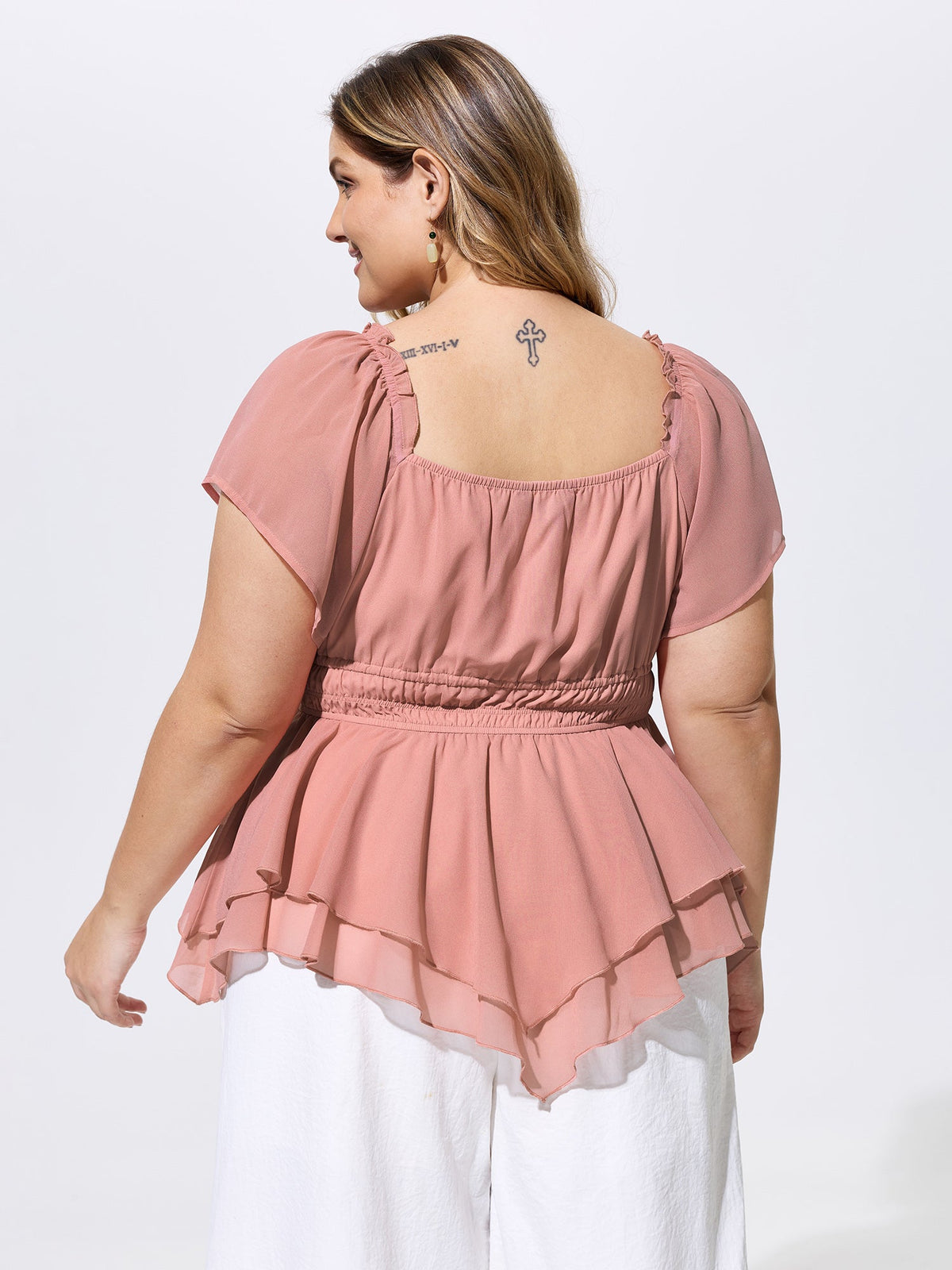 Shirred Waist Layered Ruffled Hem Blouse