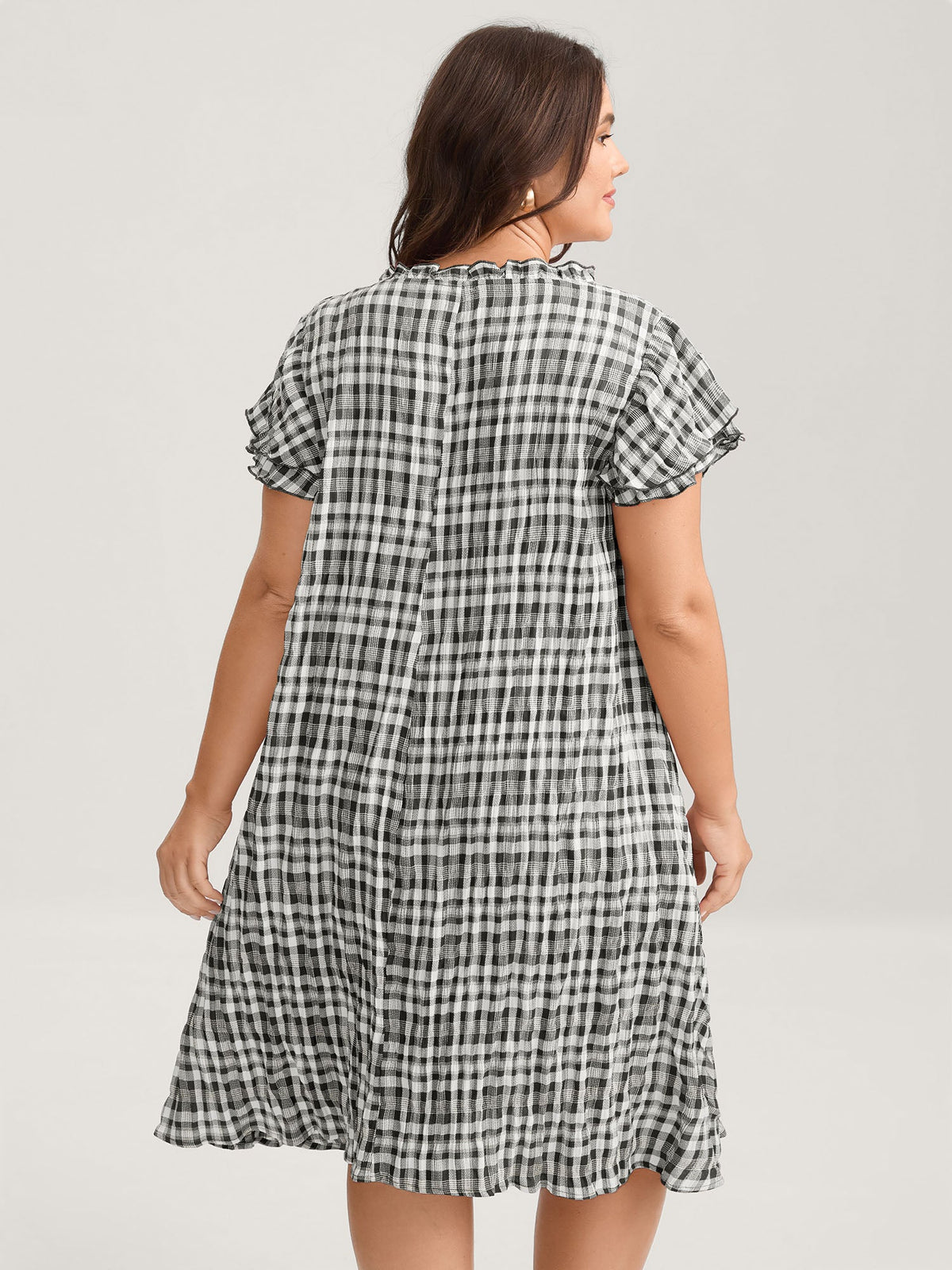 Sweet Plaid Pattern Pockets Mini Dress