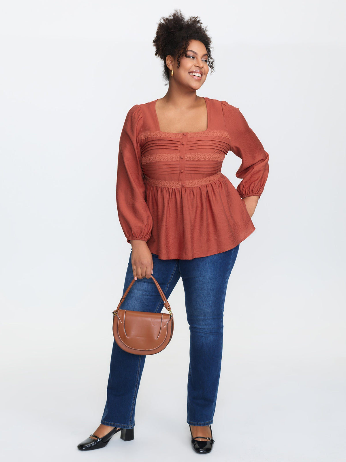 Textured Pleated Cinched-Flared Blouse