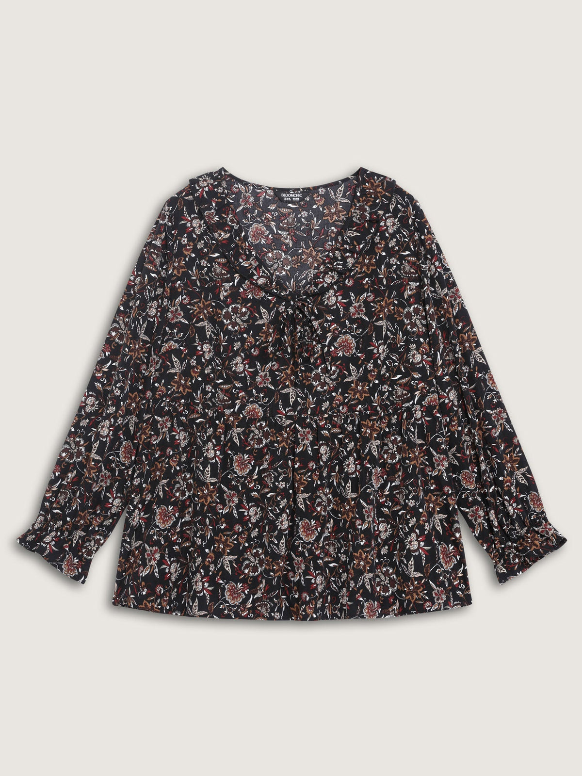Floral Print Ruffled Neck Blouse
