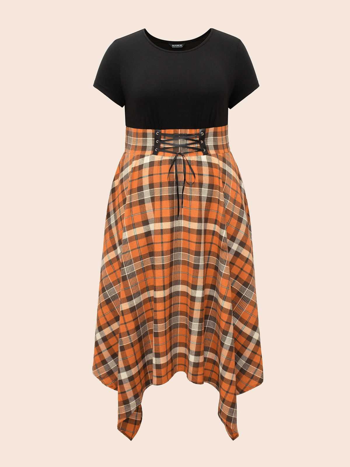 Elastic Plaid Asymmetrical Hem Dress