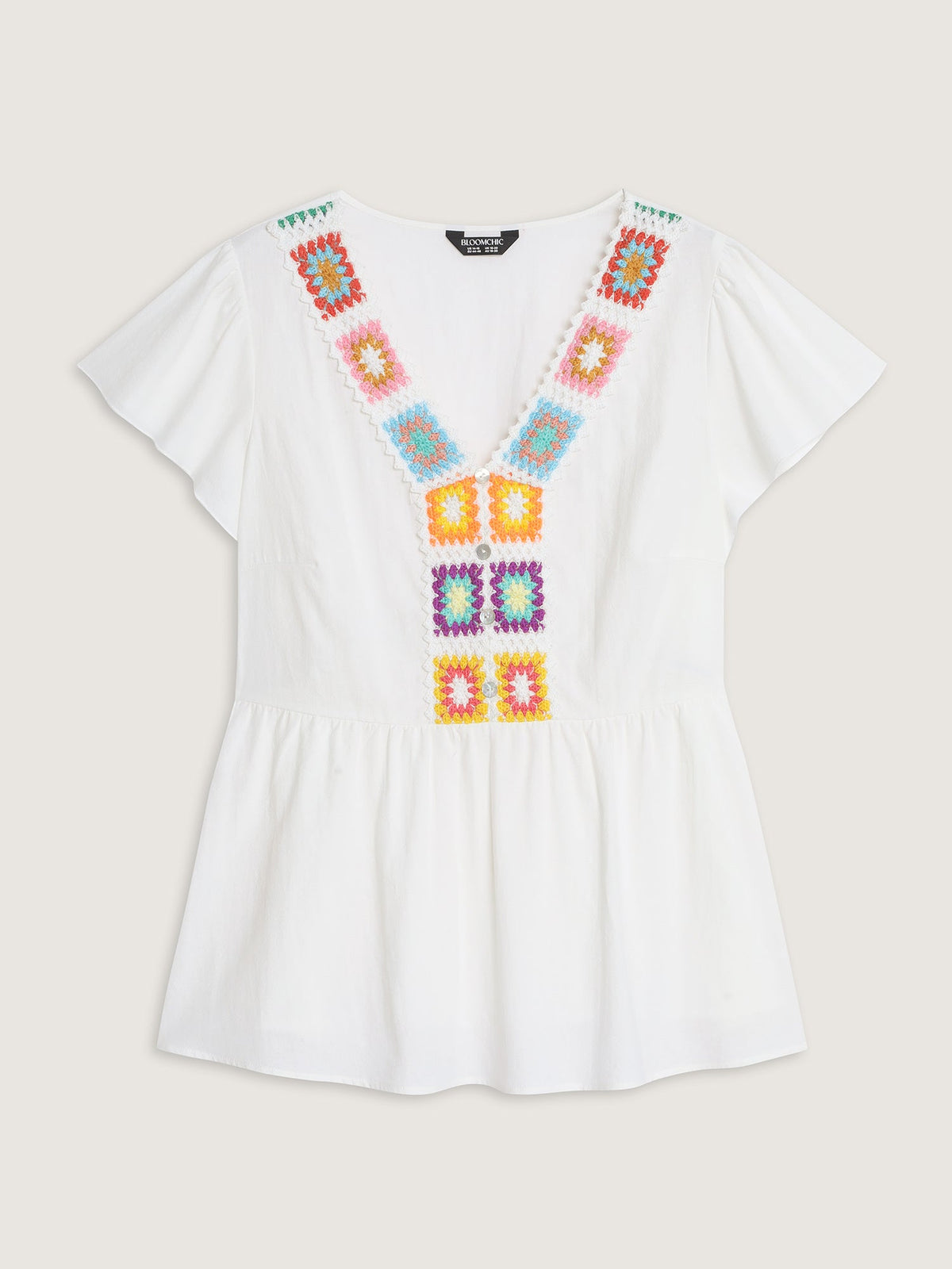 Cotton Colorful Floral Crochet Fit And Flare Blouse