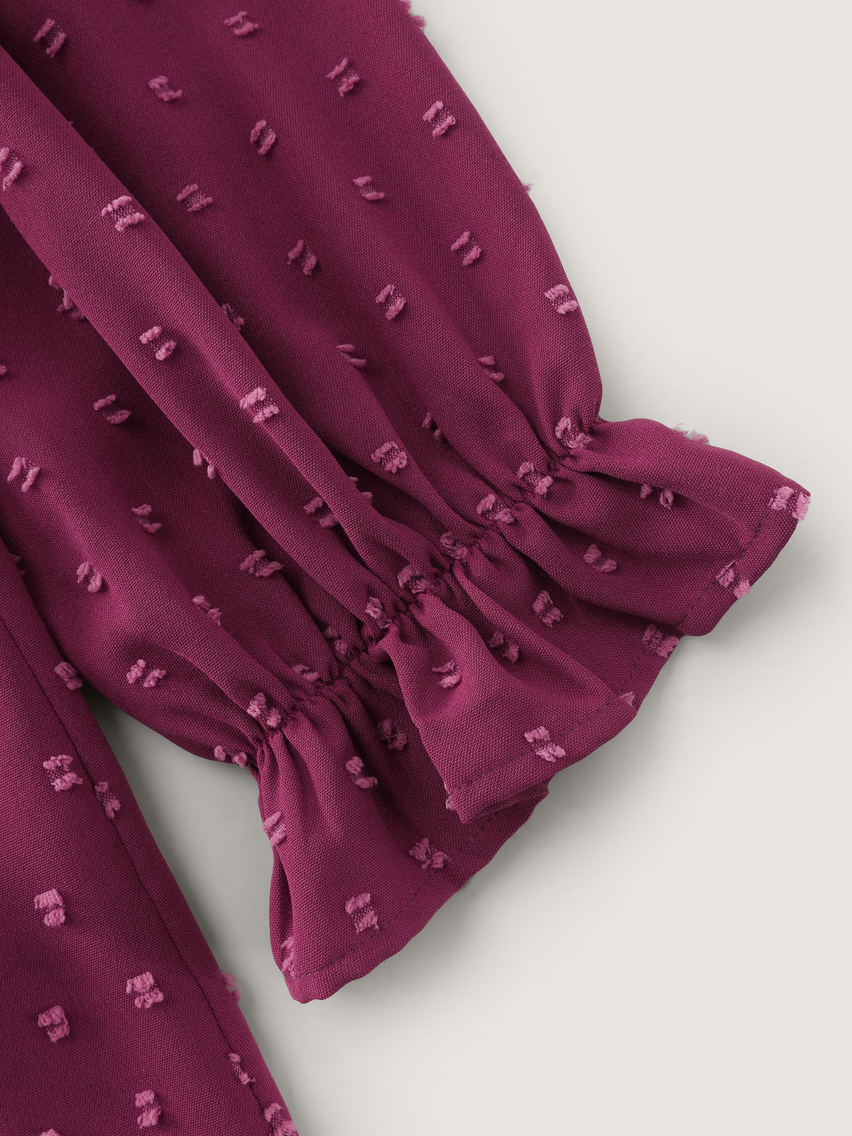 Textured Ruffle Shirred Mock Neck Blouse