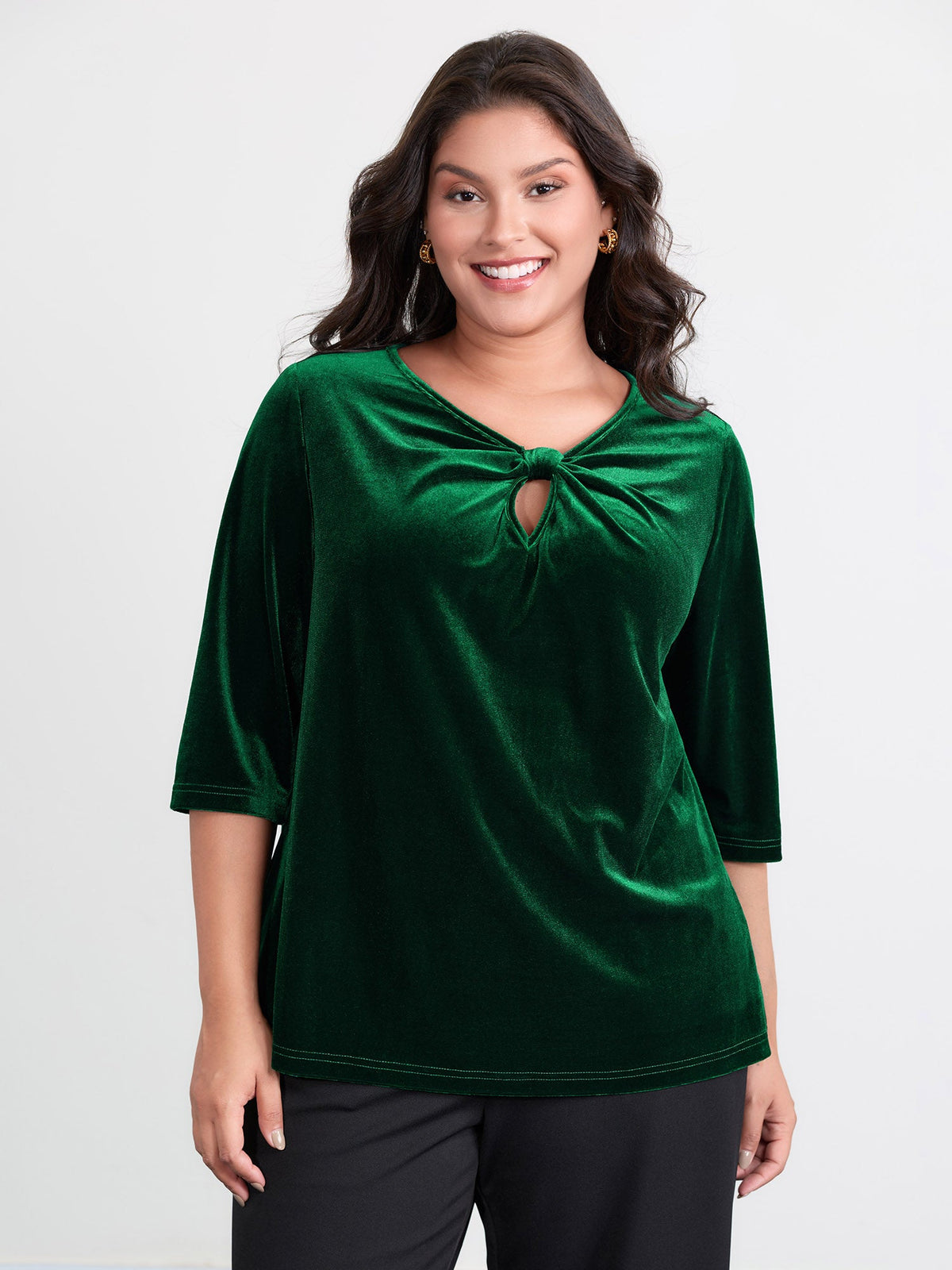 Velvet Twist Neckline Cut-Out Blouse