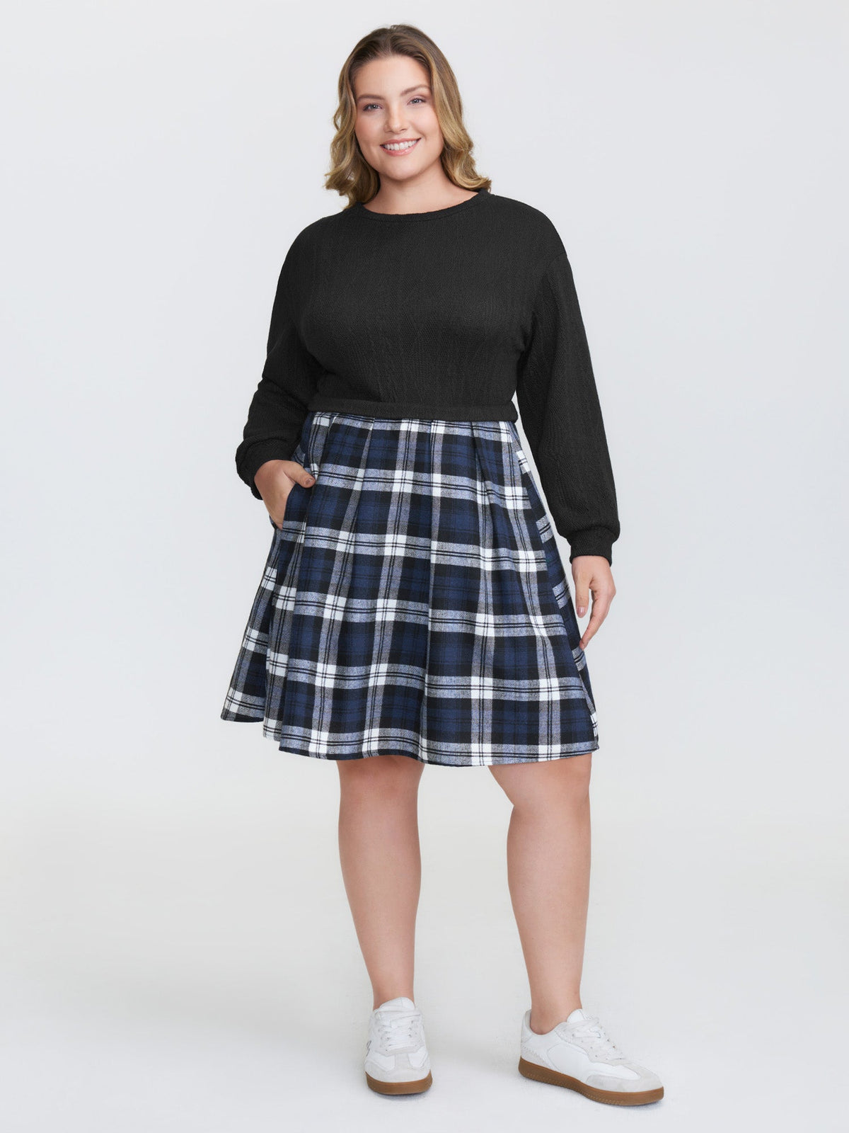 Layered Plaid Pockets Mini Dress