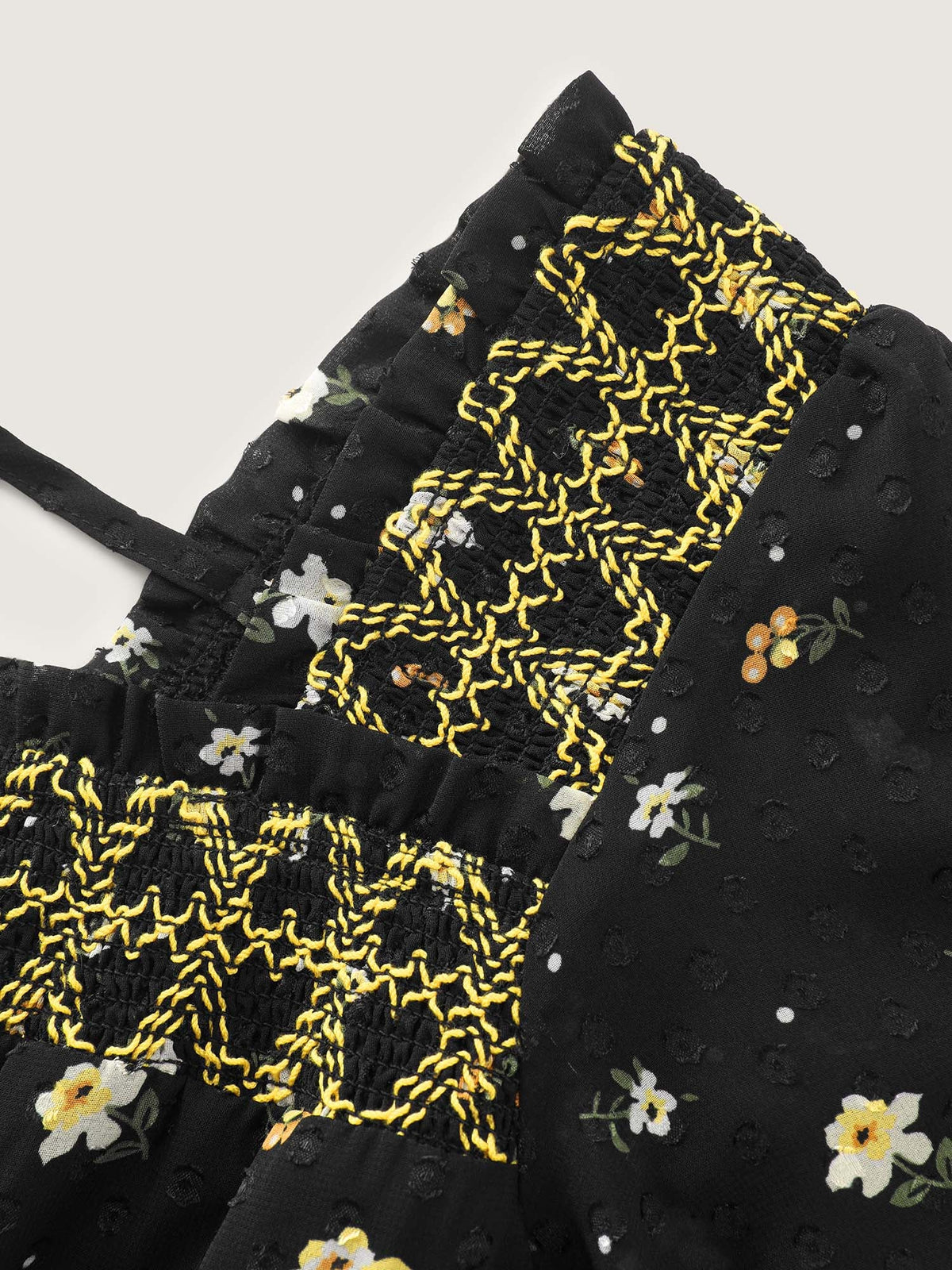 Laser Cut Floral Print Square Neckline Blouse