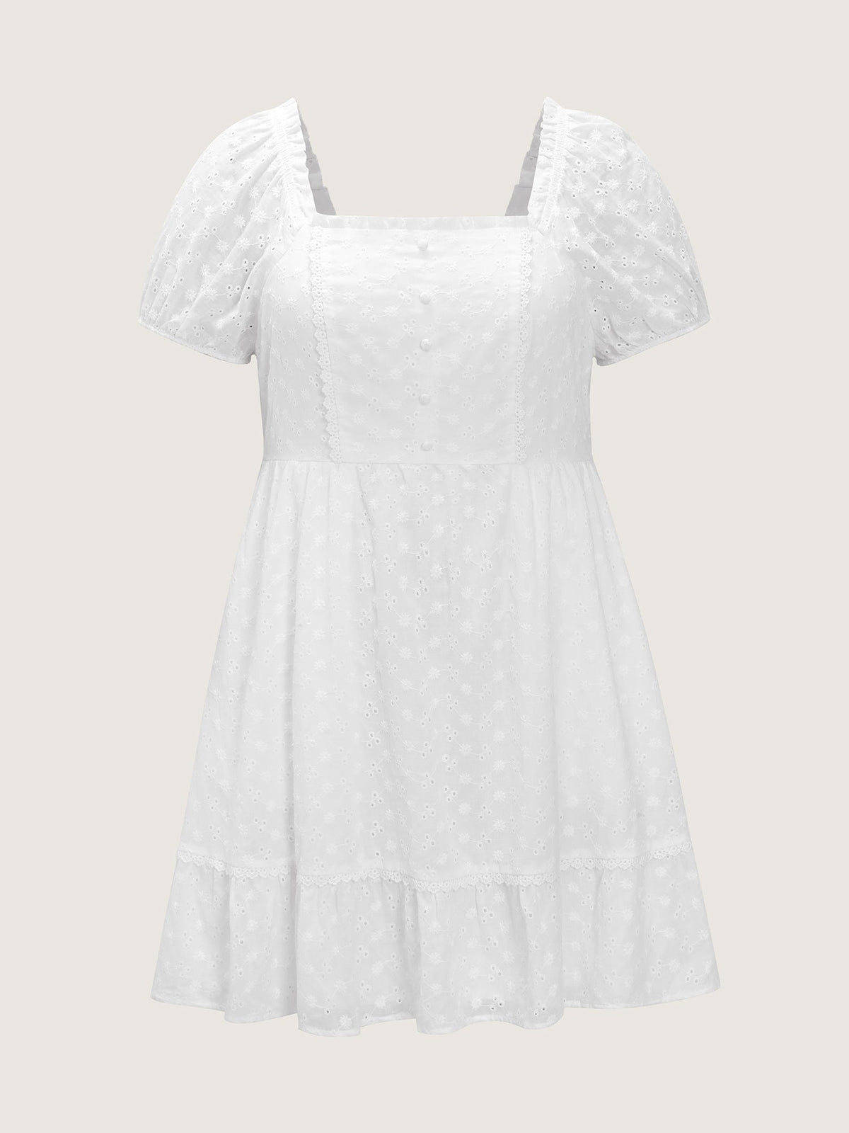 Cotton Lace Textured Ruffled Hem Mini Dress