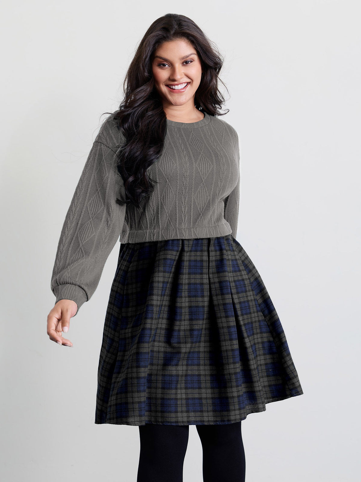 Layered Plaid Pockets Mini Dress